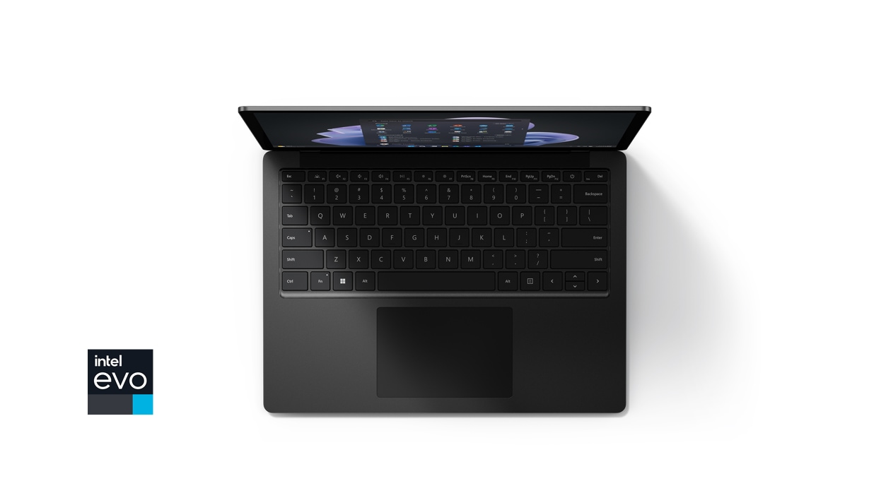 Achteraanzicht van Surface Laptop 5 voor zakelijk gebruik in Zwart.