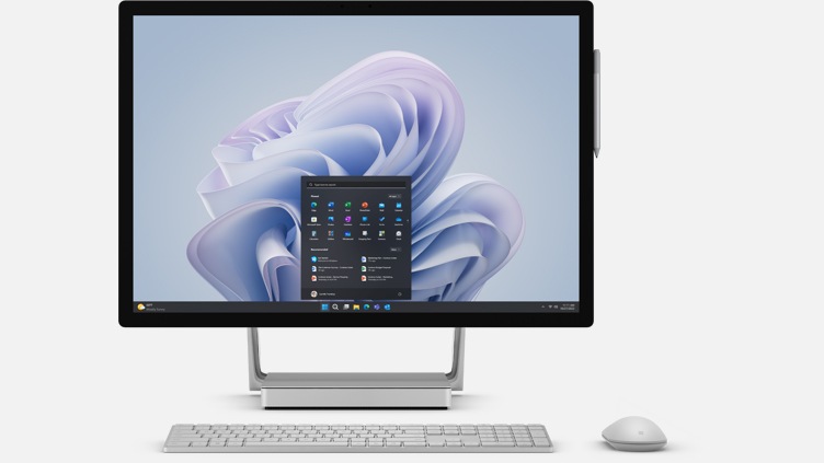View of Surface Studio 2+ for Business with accessories.