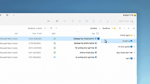 קובץ בתיקיית OneDrive חוסך מקום על ידי אחסון בענן ולא באופן מקומי