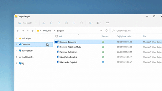 OneDrive klasöründeki bir dosya, yerel olarak değil, bulutta depolanarak alandan tasarruf etmenizi sağlar