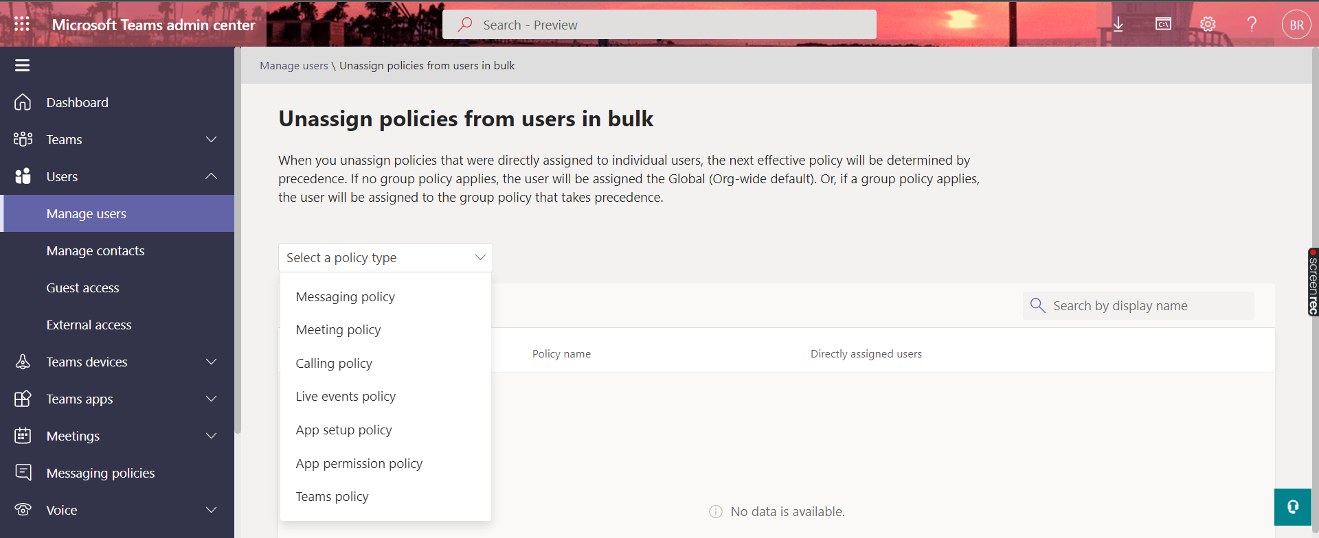 Unassign policies from users in bulk