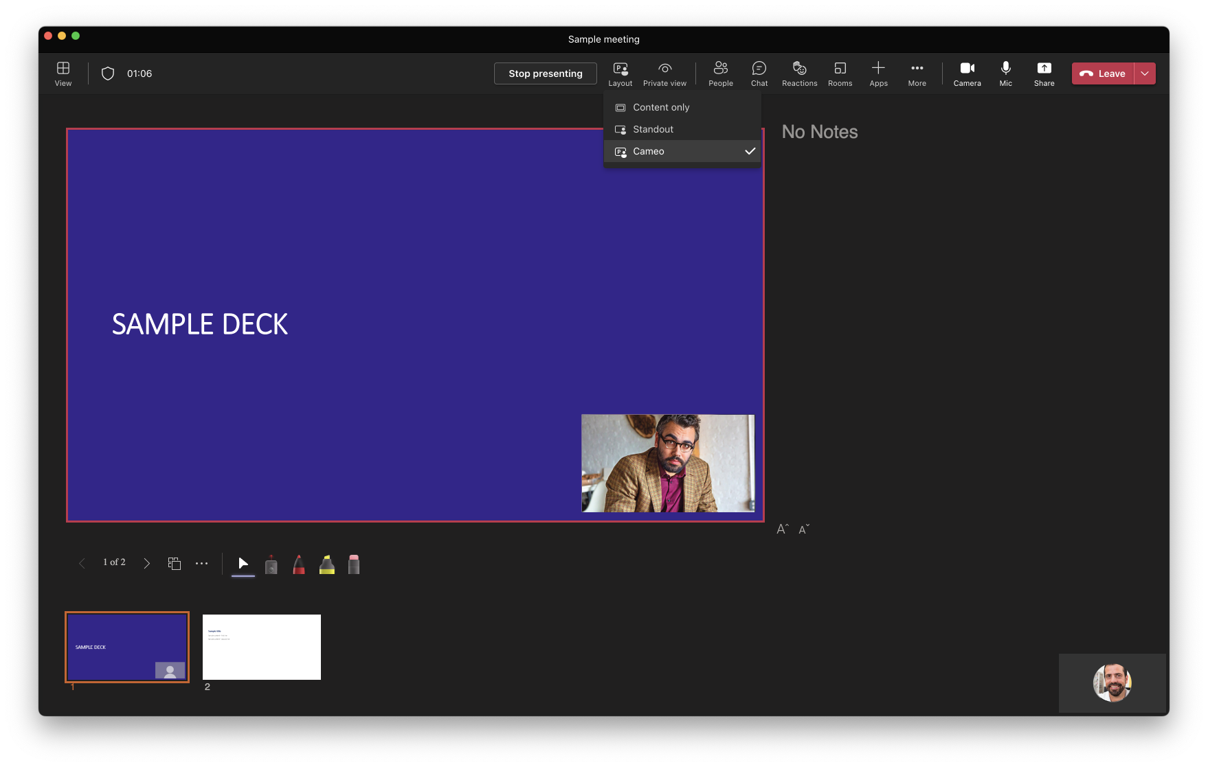 Once joined in Teams meeting, users will be able to share PowerPoint Live and see their video integrated into slides.
