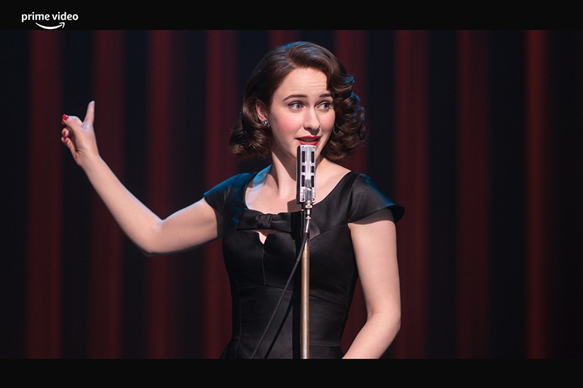 Midge Maisel performs on stage. The Marvelous Mrs. Maisel is available for streaming on Prime Video.