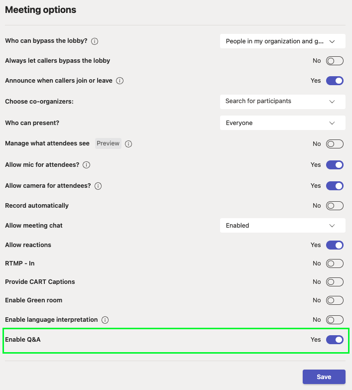 Enable Q&A in Microsoft Teams