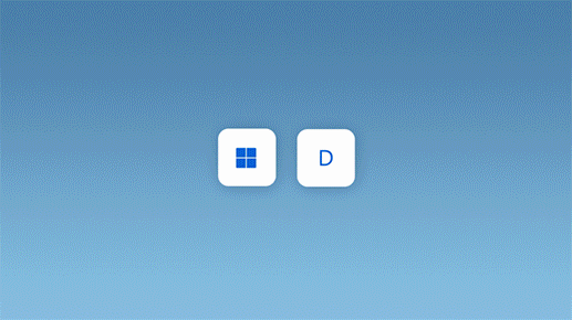 Animacija koja prikazuje pritiskanje tastera sa Windows logotipom i D za smanjivanje svih otvorenih prozora