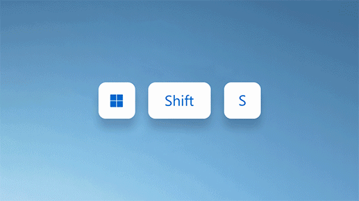 Animação que mostra o usuário pressionando a tecla do logotipo do Windows, Shift e mais para fazer uma captura de tela
