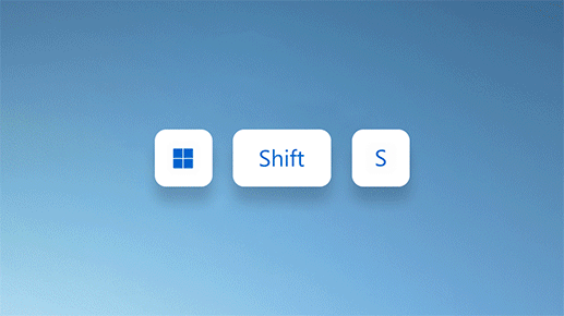 動畫顯示按下 Windows 標誌鍵、Shift 加上 S 可拍攝螢幕擷取畫面