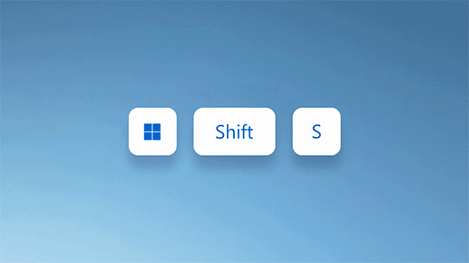 Анимация, показваща натискането на клавиша с логото на Windows, Shift и плюс за правене на екранна снимка