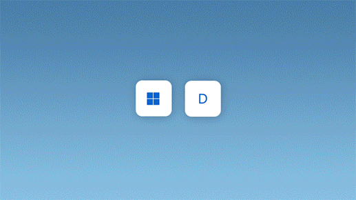 Animacija, ki prikazuje pritisk tipke z logotipom Windows in tipke D za pomanjšanje vseh odprtih oken
