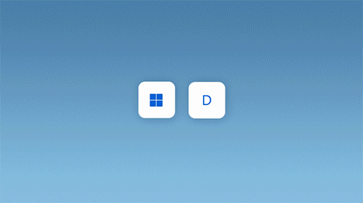 Un'animazione che mostra la pressione del tasto con il logo di Windows + D per ridurre a icona tutte le finestre aperte