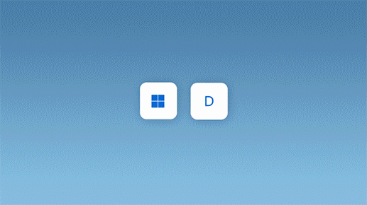 Animasjon som viser trykk på Windows-logotasten pluss D for å minimere alle åpne vinduer