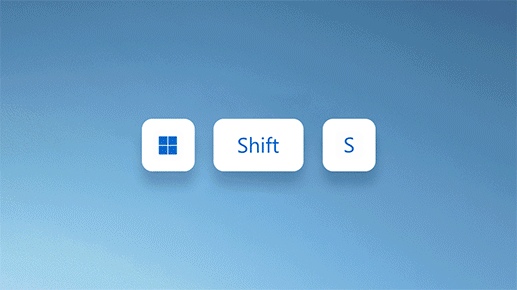 Animácia zobrazujúca stlačenie klávesu s logom Windows, klávesu Shift a klávesu so znamienkom plus a vytvorenie snímky obrazovky