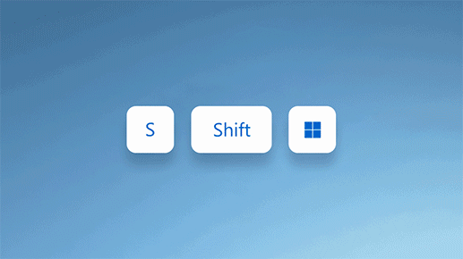 رسم متحرك يعرض الضغط على مفتاح شعار Windows وShift ومفتاح علامة الزائد لتسجيل لقطة شاشة
