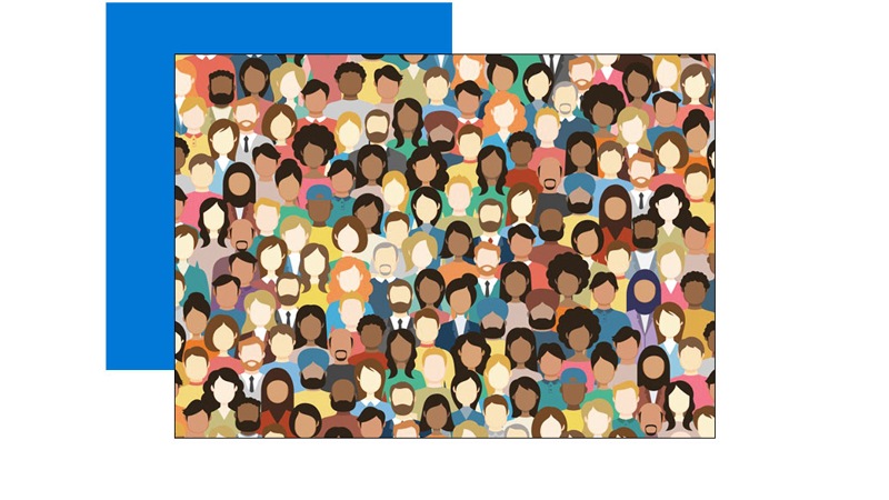 A graphic depiction of a large group of diverse people