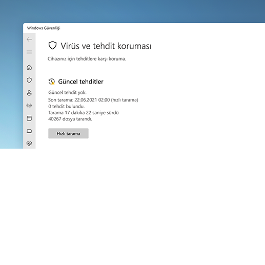 Windows Güvenliği uygulamasında cihazın korunduğunu gösteren onay mesajı