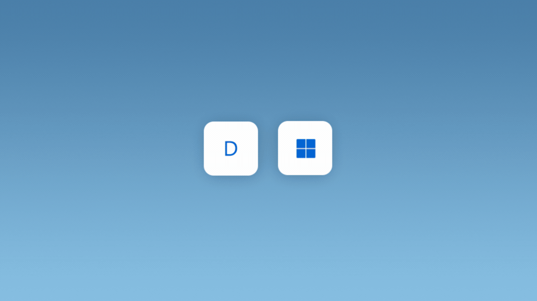 הנפשה המציגה לחיצה על מקש לוגו Windows ועל D כדי למזער את כל החלונות הפתוחים