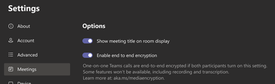 End to end encryption setting