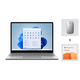 A Surface Laptop Go 2 Essentials Bundle with mouse and Microsoft 365.