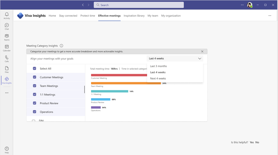 MC403916: Microsoft Viva: Meeting Category Insights Coming to the Viva Insights App in Teams