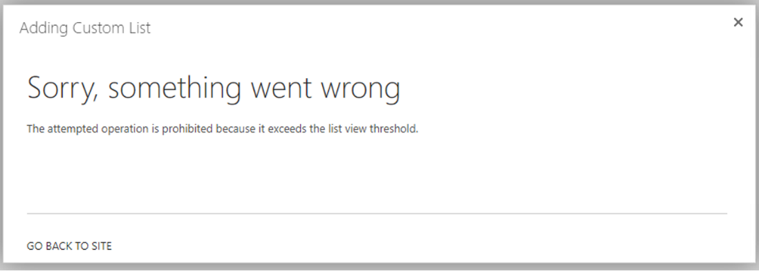 When a site reaches these limits, users will see the following message on SharePoint web