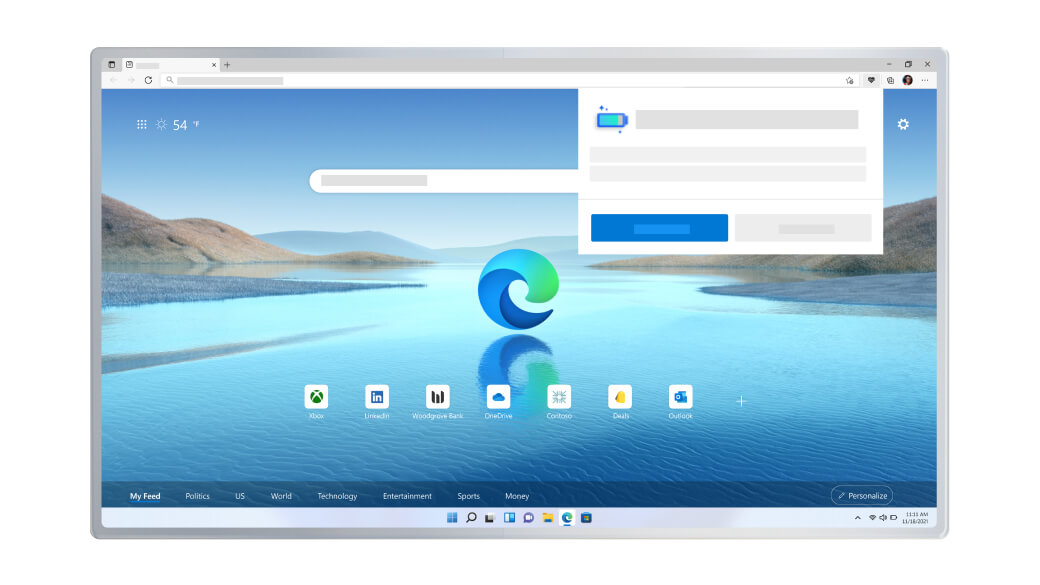 Microsoft Edge-Browserbildschirm mit dem Energiesparmodus-Feature