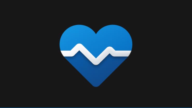 Blue heart illustration with a heart monitor line bisecting it
