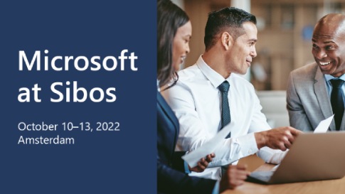 The Microsoft at Sibos banner, October 10-13, 2022. Amsterdam