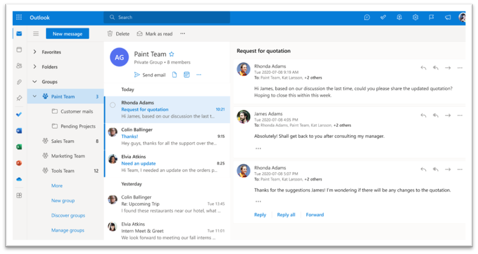 Admins have to enable this feature for their tenant for users to have access. Once it is available, Microsoft 365 Groups users in Outlook on the web will have the option to create folders and rules in Microsoft Groups mailbox.