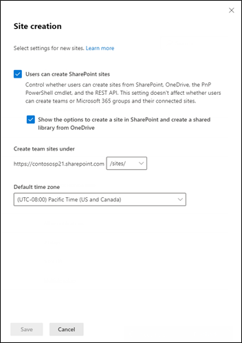 MC427171: SharePoint admin center: Updates for site creation settings