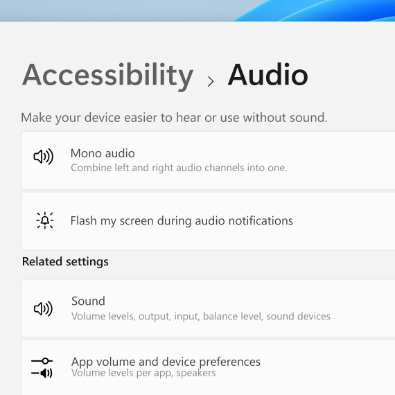 Audio screen showing adjustment options
