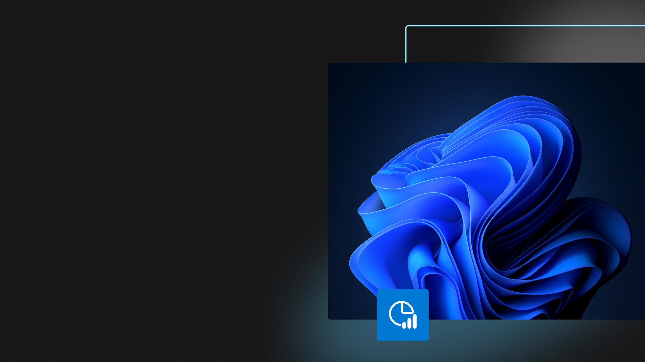 抽象的な青い背景と Windows 11 iアイコンを表示したデバイスの画面