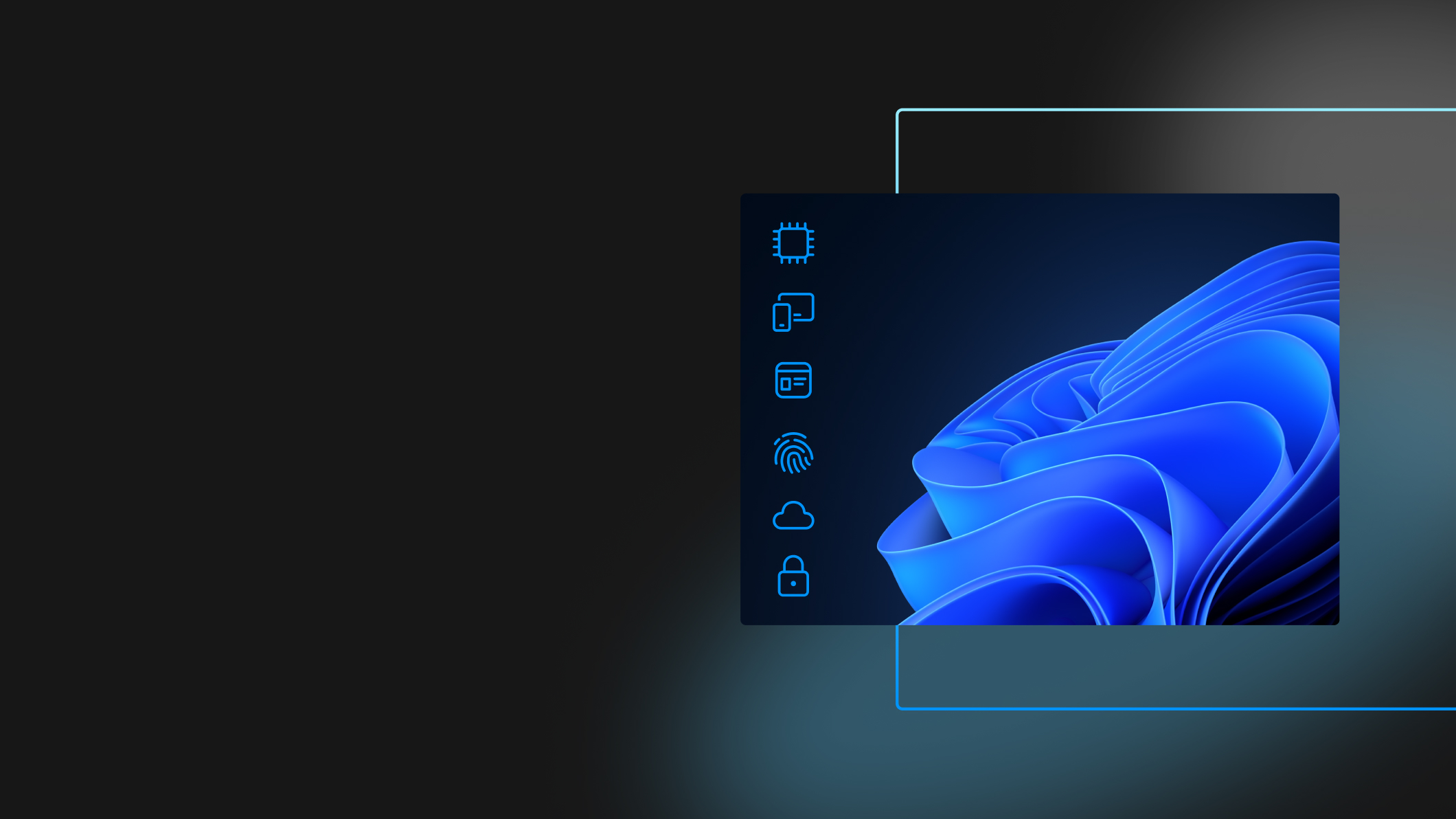 A device screen with an abstract blue background and windows 11 icons