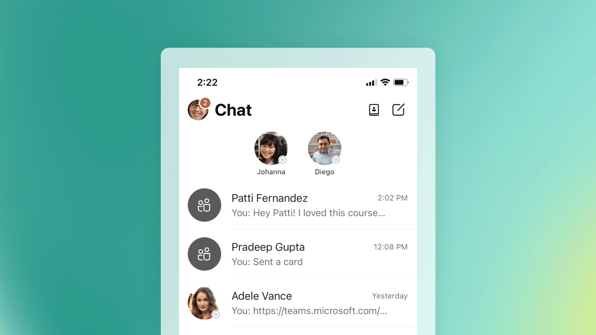 Chat conversations in Teams.