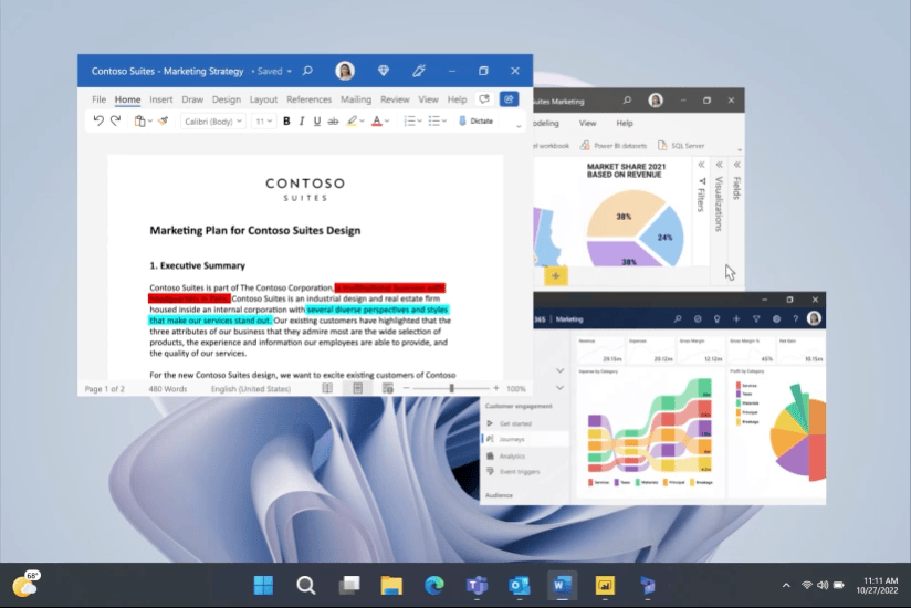 Snap layouts are utilised on a Surface Pro 9