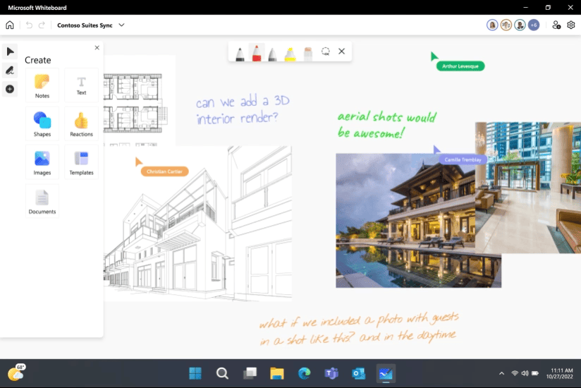 Whiteboard wordt gebruikt om opmerkingen in een document te maken op een Surface Pro 9