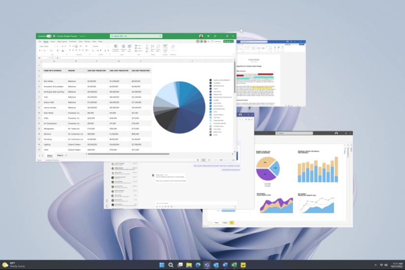 Abbildung eines Surface Studio 2+ mit Snap-Layouts auf Bildschirm