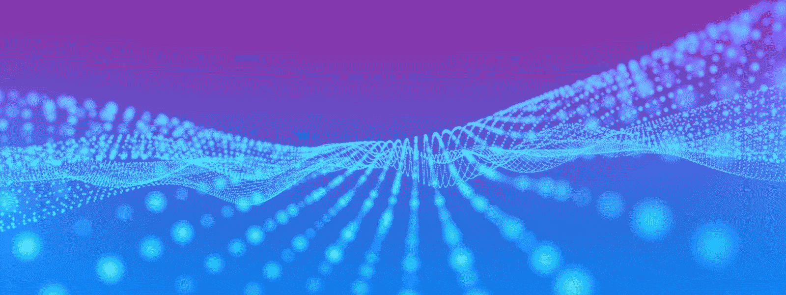 Eine Welle aus Punkten auf blau-violetten Hintergrund.