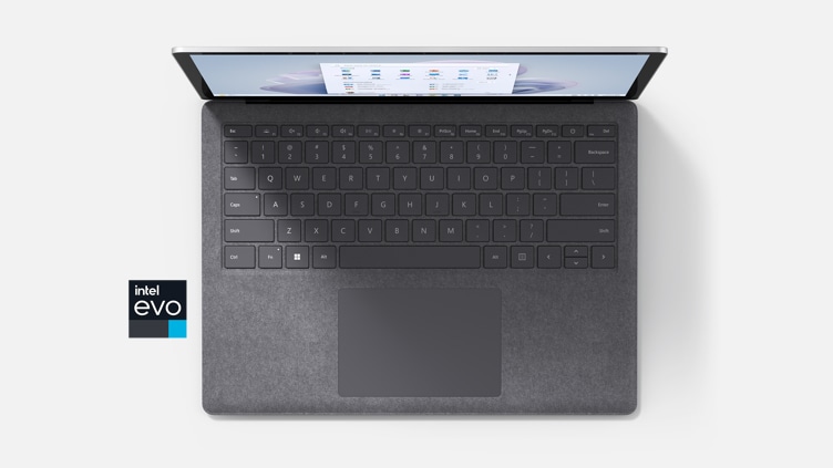 Top view of Surface Laptop 5 in Platinum with Alcantara keyboard.