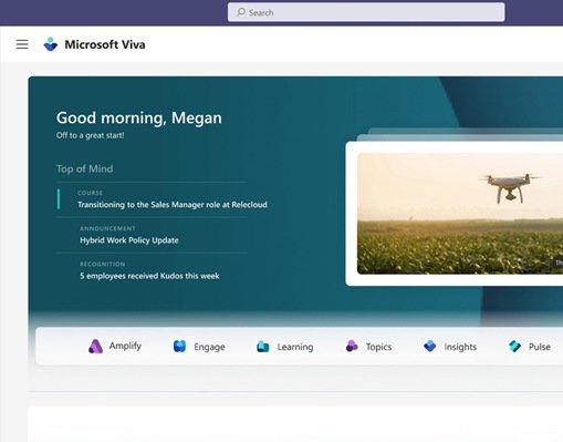 Screen showing Microsoft Viva greeting.