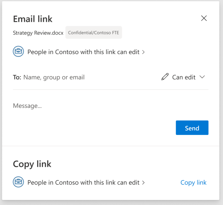 MC481831: OneDrive: Sharing Experience - Sensitivity Labels inside the Sharing Dialog