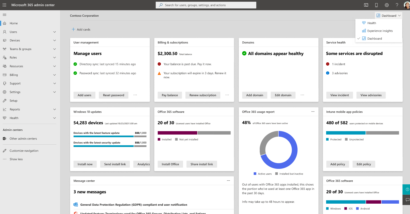 Health dashboard moving to admin center homepage - M365 Admin