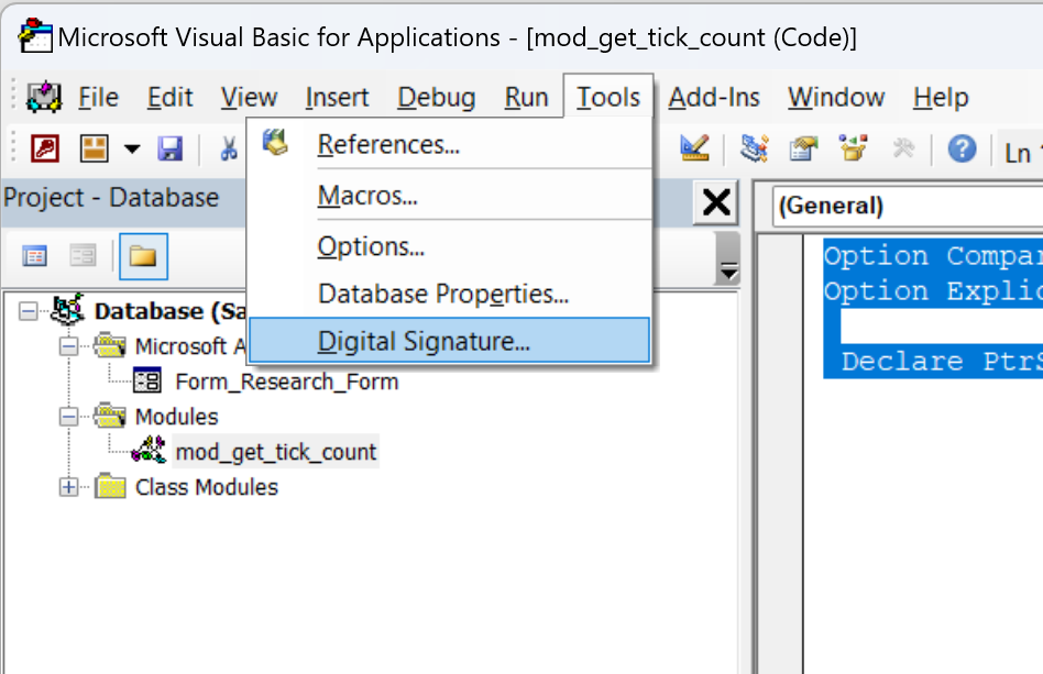 MC482182: Announcing Ability to Digitally Sign VBA Projects in Microsoft Access Databases