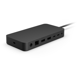 A close-up view of the rear-facing ports on a Surface Thunderbolt™ 4 Dock for Business.