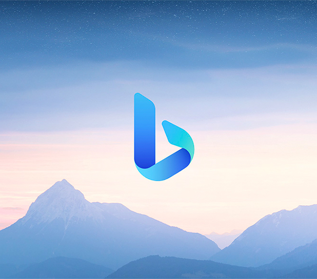 Il logo di Bing e montagne sullo sfondo