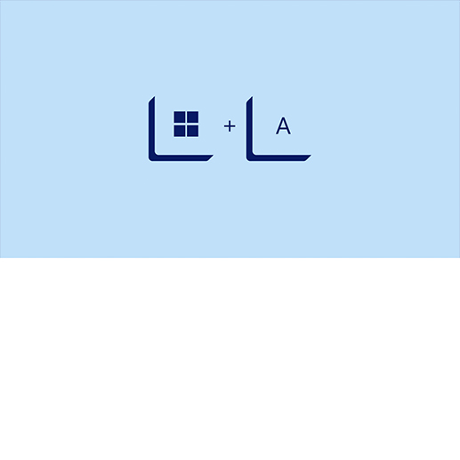 Windows ロゴ キーと A を押して Windows 11 でクイック アクションを開くアニメーション