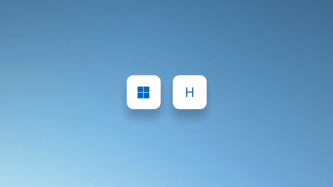 Animation showing pressing Windows logo key plus H to use speech recognition