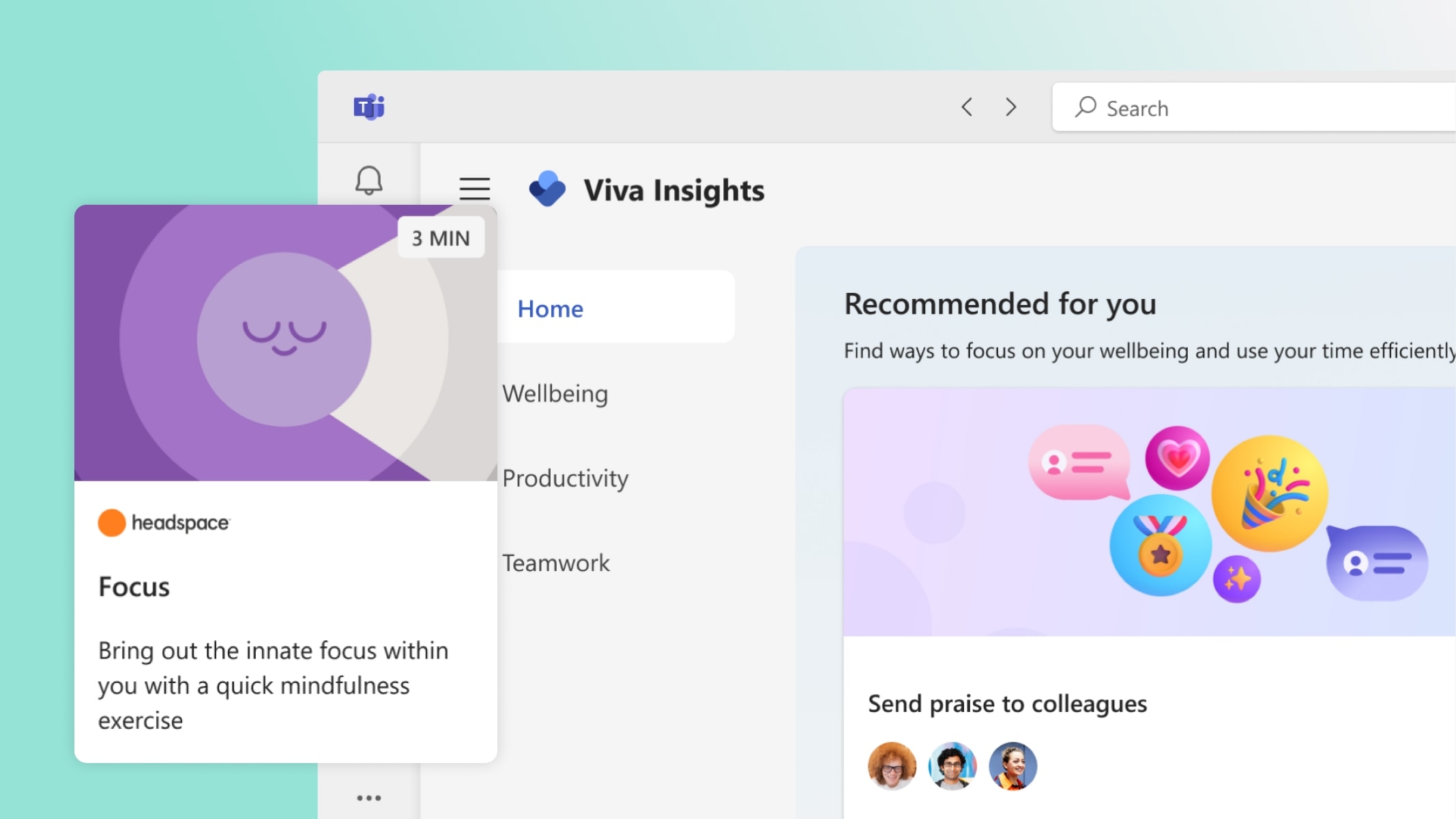 A headspace focus reminder in Viva Insights.