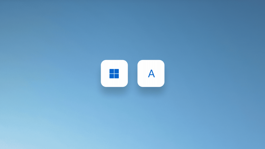 Animation showing pressing Windows logo key and A to open quick actions in Windows 11