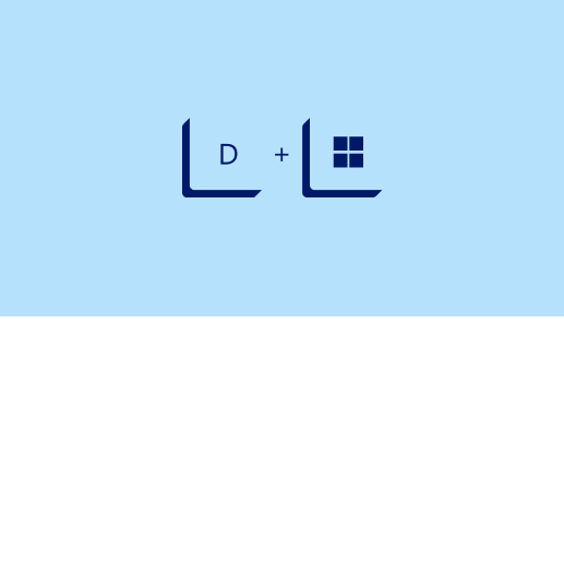 رسم متحرك يعرض الضغط على مفتاح شعار Windows ومفتاح D لتصغير كل النوافذ المفتوحة