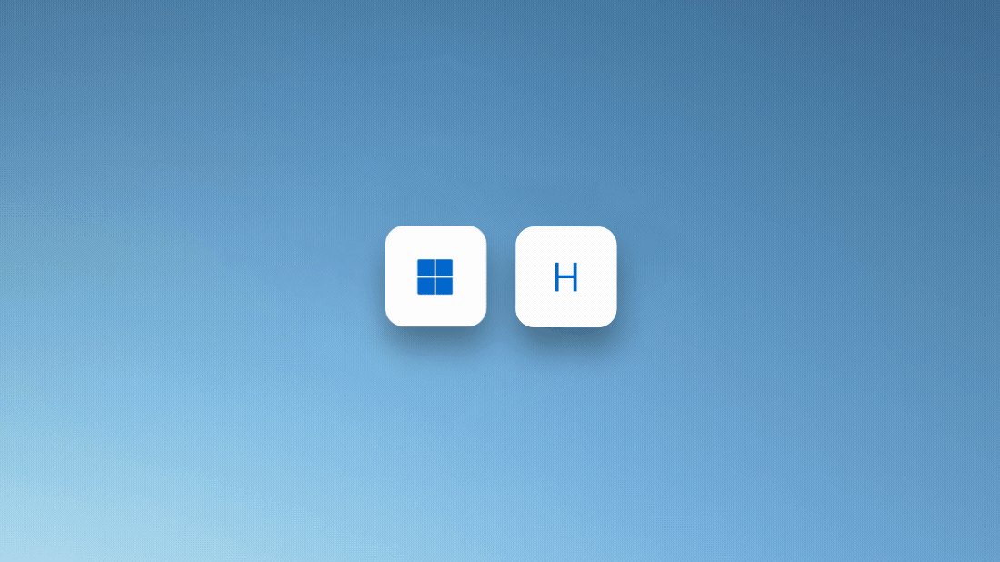 Animação a mostrar a tecla do logótipo do Windows e H a serem premidas para utilizar o reconhecimento de voz